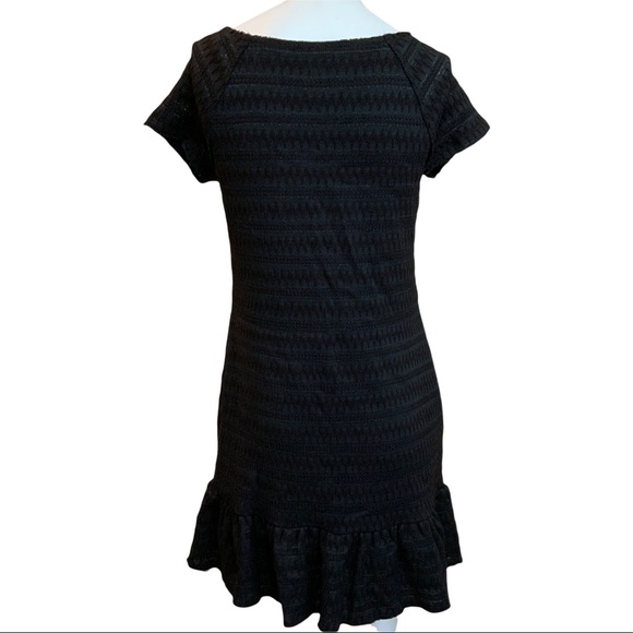 FREE PEOPLE Black Knit Cap sleeve Sheath Dress With Ruffle Flounce Hem size L - Picture 2 of 12
